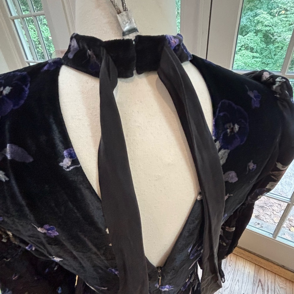 Rebecca Taylor velvet silk blend whimsigoth floral bow collar cocktail dress 6 - Picture 4 of 9